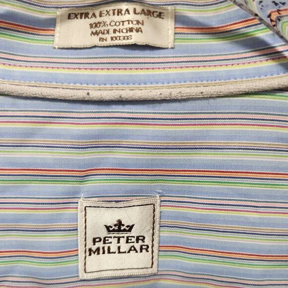 Peter Millar Men's Button-Down Blue-Multi-Colored Striped Long-Sleeve Shirt XXL - Picture 5 of 7